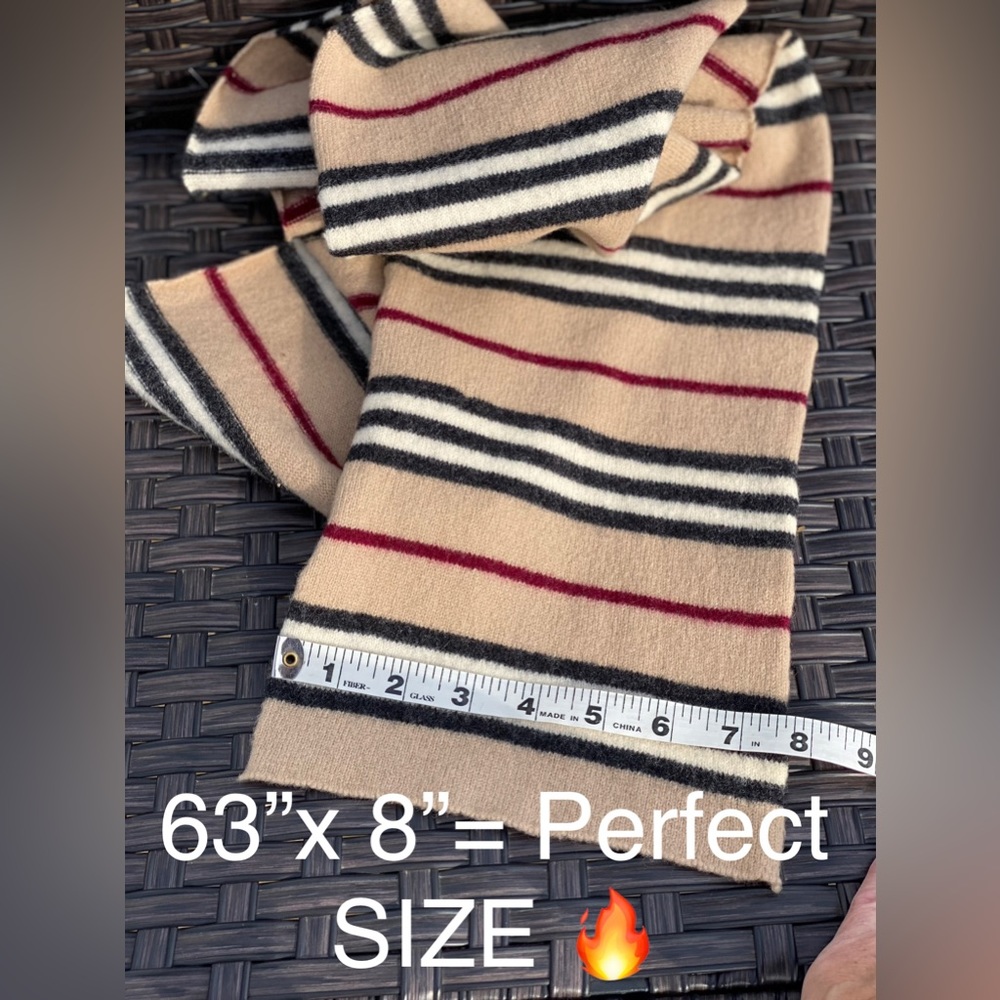 Mens BURBERRY NOVA STRIPE🔥💯% Lambswool UPSCALE SCARF🔥PRISTINE🔥NEW🔥63”x8”🎁 - Picture 5 of 11